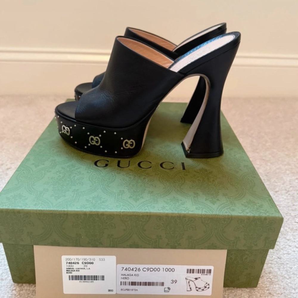 Gucci Black Platform Mules with Silver Accents - Picture 2 of 10